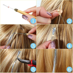 AMGPT ponytail hoop tool demonstrating quick tinsel placement