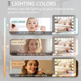 Amifiy close-up of 15 LED bulbs highlighting even bright makeup illumination