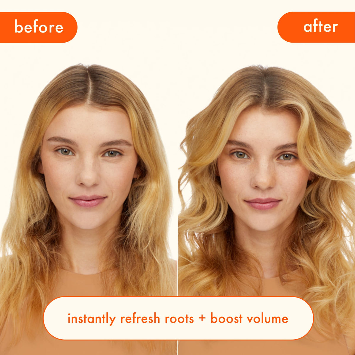 Amika applying spray into hair delivering instant volume and freshness