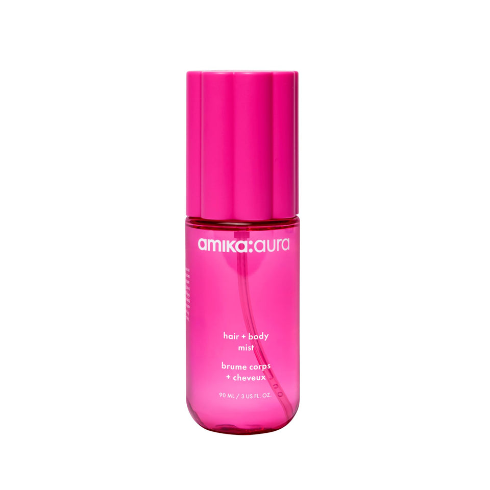 amika aura front bottle showing product labeling and bright packaging