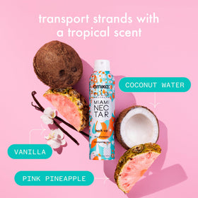 Amika in beach lifestyle shot showing tropical scent vibe and travel-friendly benefit