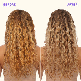 amika before and after hair photo showing reduced brass and improved shine