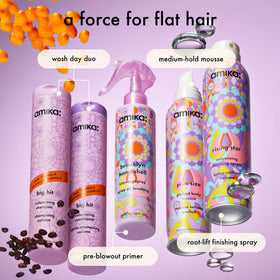 amika applying conditioner to lengths and ends, prevents root weigh-down