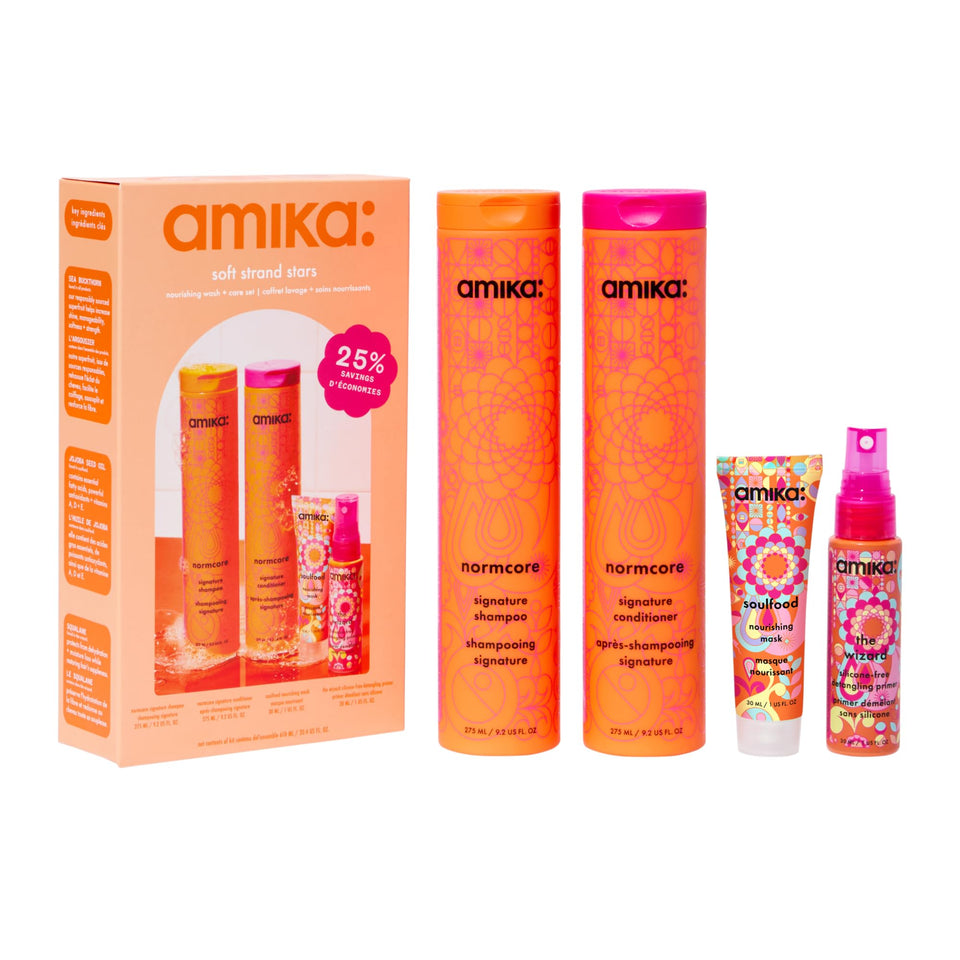 Amika Soft Strand Stars set front packaging showing all included products and styling benefit
