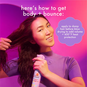 amika spray mist being applied to damp hair demonstrating even distribution and lightweight hold