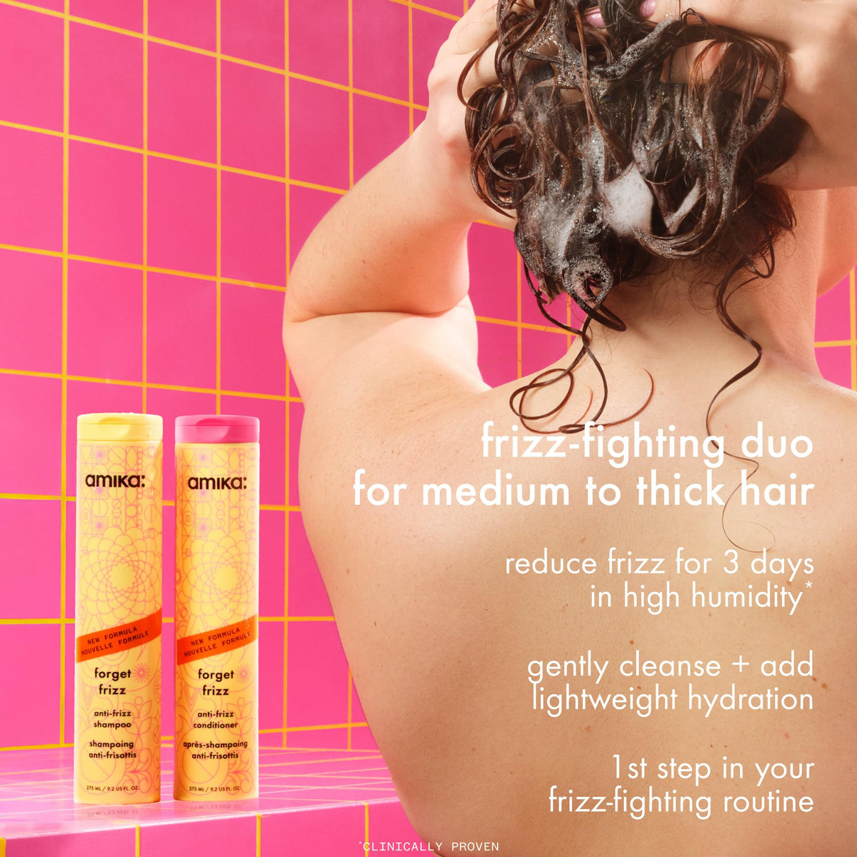 Amika back label close-up highlighting ingredients and usage benefits