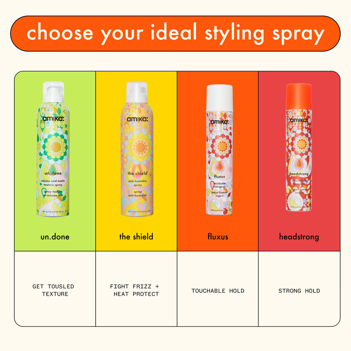amika styling scene with updo showing firm, flake-free finish and event-ready hold