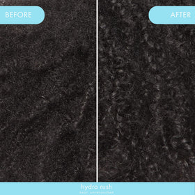 Amika Hydro Rush applied to damp hair mid-lengths, smoother detangling benefit