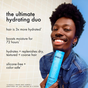 Amika Hydro Rush back label close-up showing ingredients and usage benefits