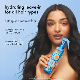 Amika Hydro Rush back label with ingredients list highlighting hyaluronic acid benefits