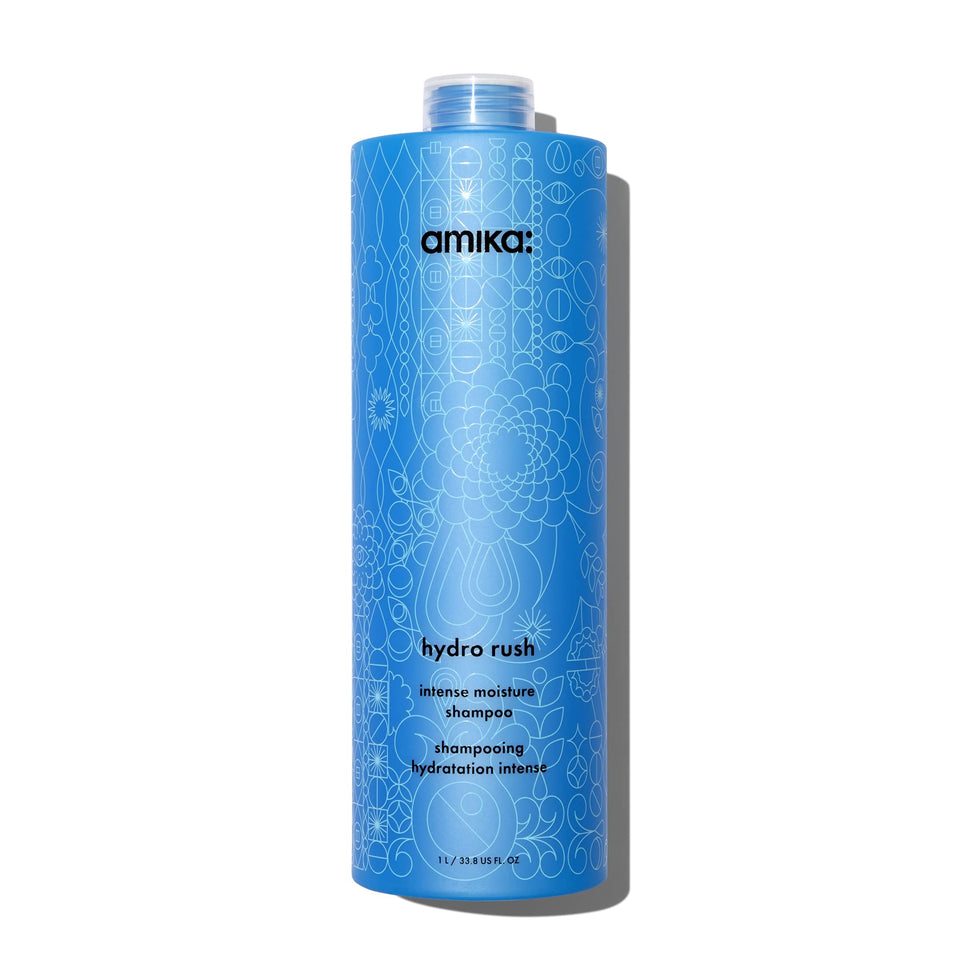 Amika Hydro Rush front packaging shows product and size, conveys hydration benefit