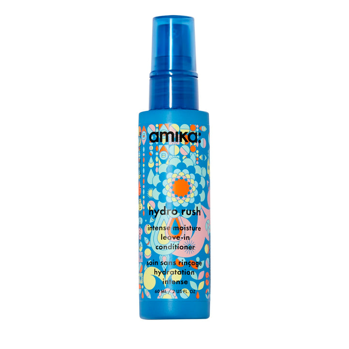 Amika Hydro Rush front bottle view showing compact travel-friendly design and hydration benefit