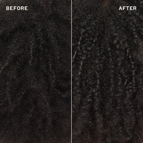 Spraying Amika Hydro Rush on dry hair to tame flyaways and reduce frizz quickly