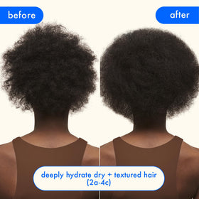 Amika before and after on textured hair showing improved softness