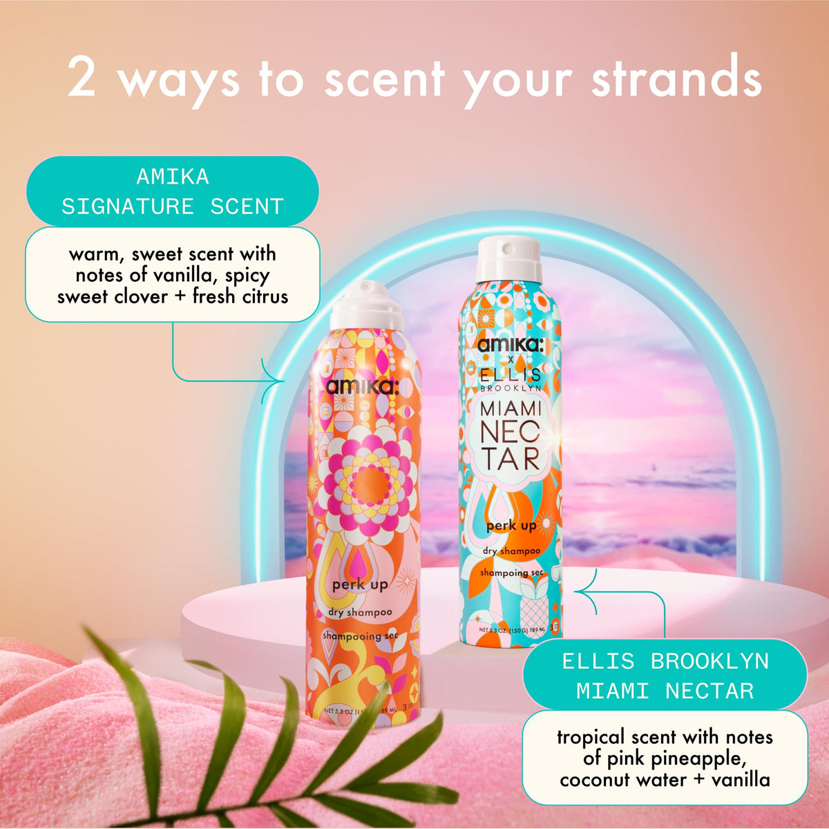 Amika held in hand to show 5.3oz size for portability and on-the-go refresh benefit