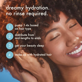 Amika ingredient display with hyaluronic acid and coconut water for hydration