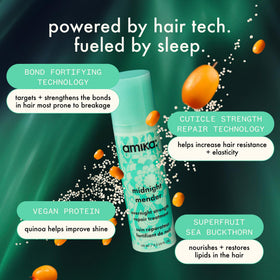 Amika label detail emphasizing bond-fortifying technology benefits