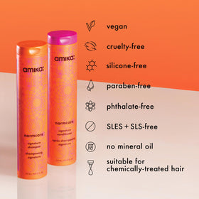 Bathroom lifestyle scene with Amika Normcore for daily hair care routine benefits