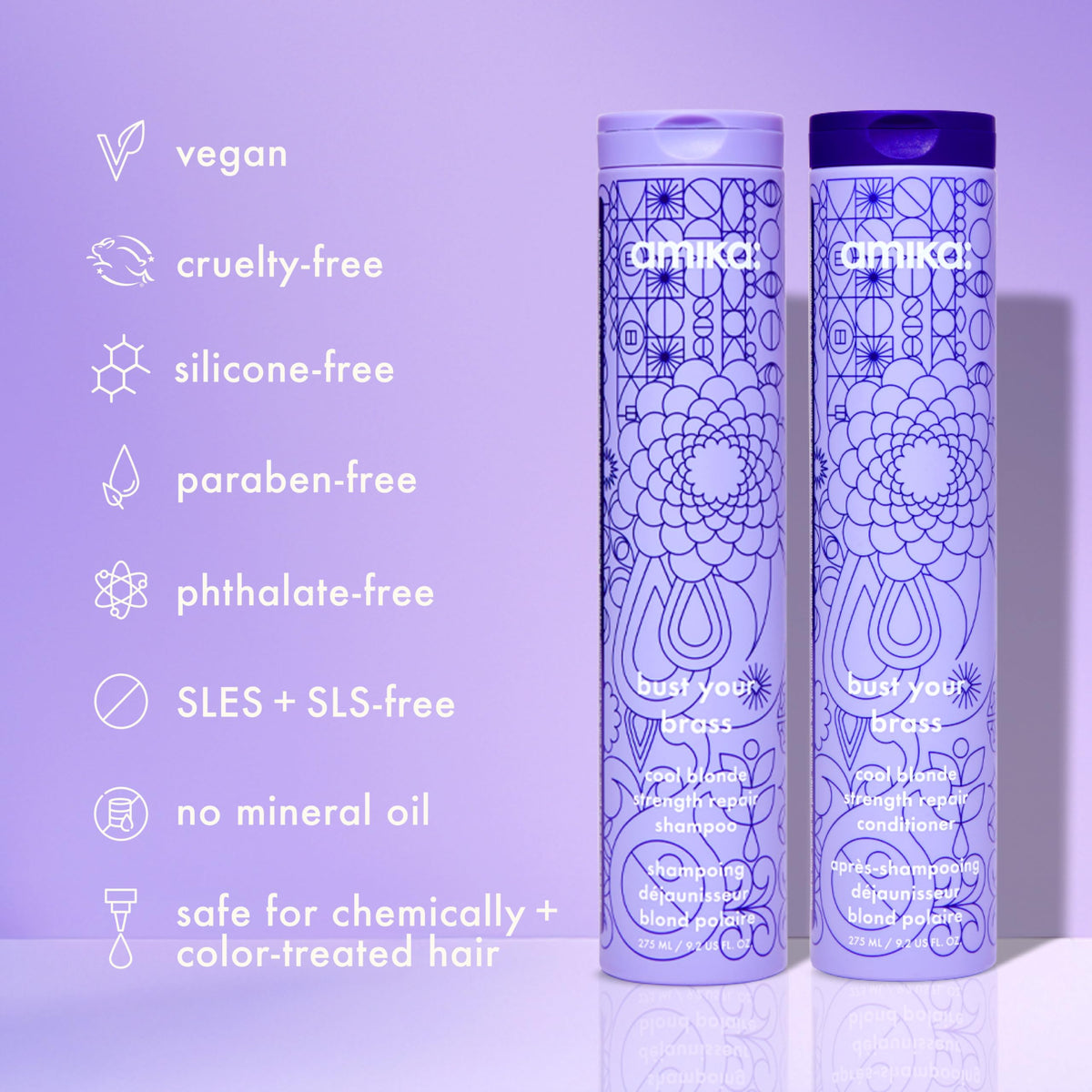 amika packaging label closeup with ingredients and bond-repair callouts