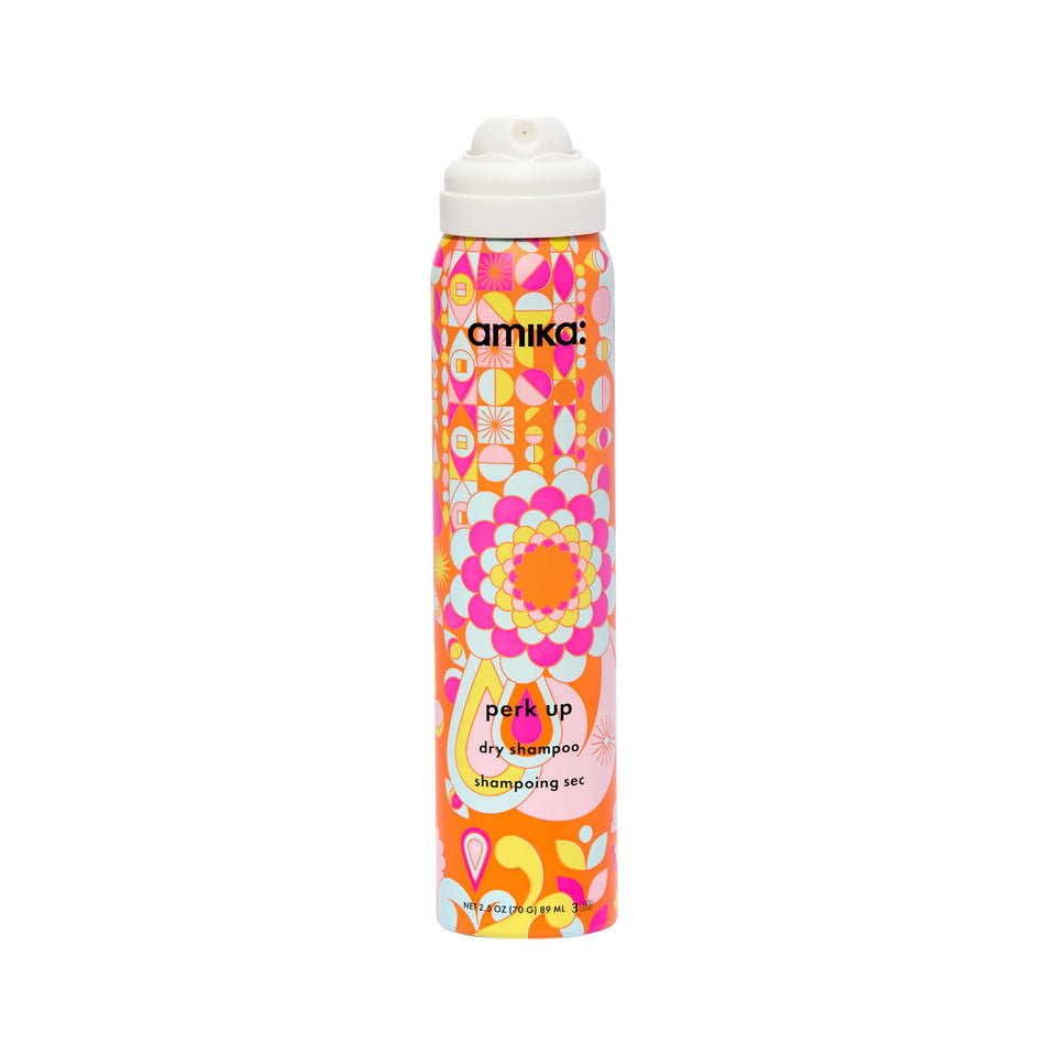amika front can shot showing branding and compact 2.5oz size for travel
