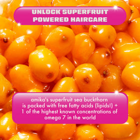Amika product label close-up showing formula details and transparency