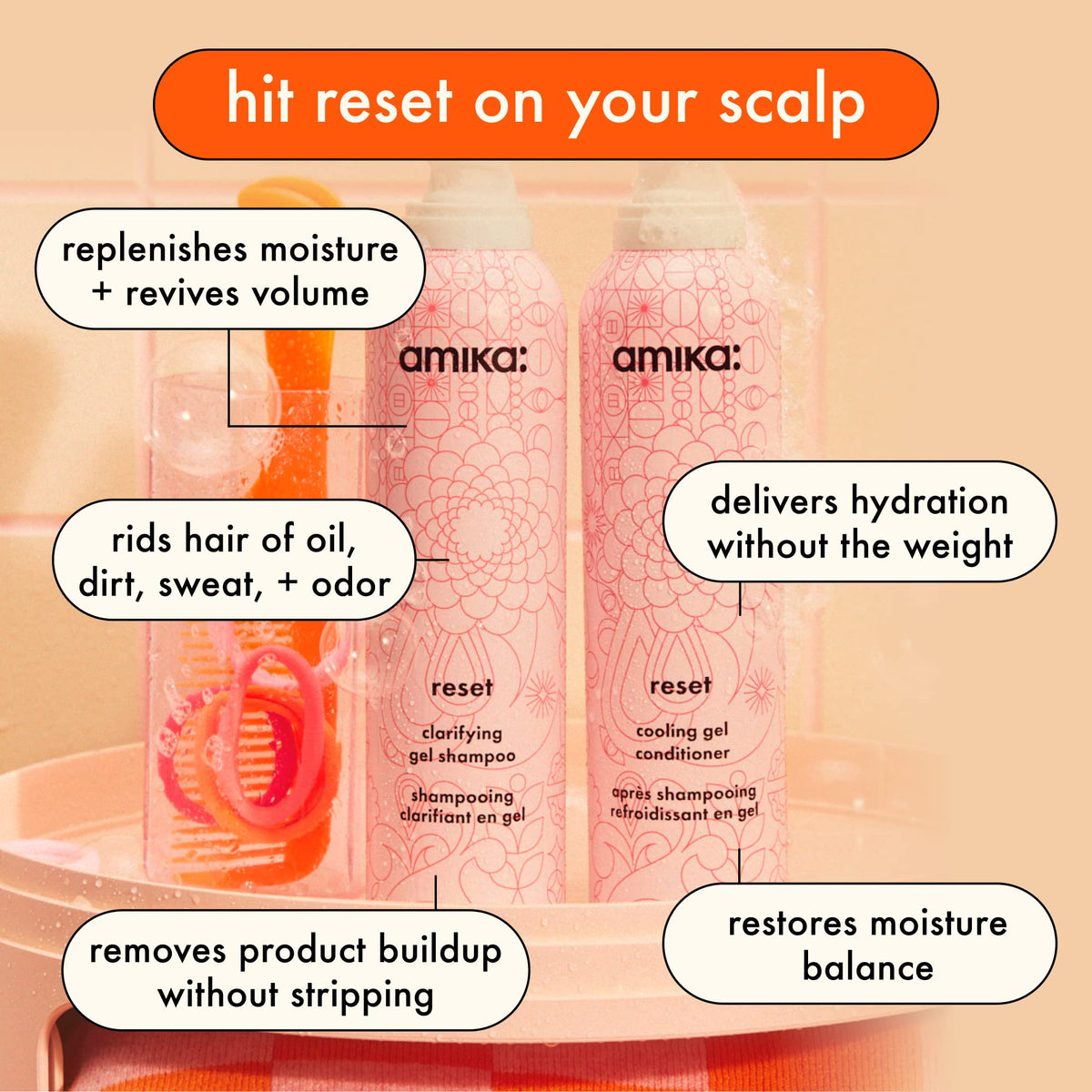amika reset aerosol dispenser closeup demonstrating controlled gel application benefit