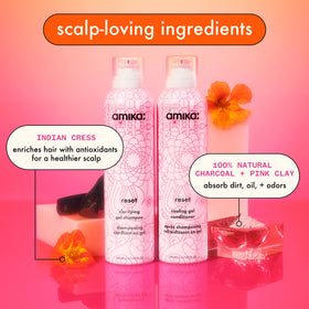 amika reset bottle scale comparison highlighting 200ml size and travel-friendly benefit