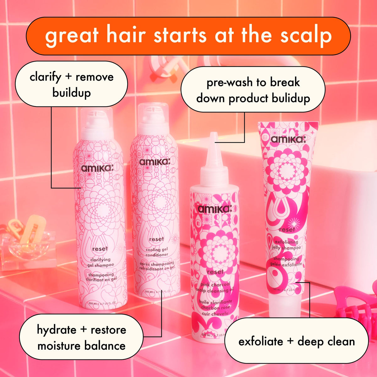 amika reset in shower routine highlighting how to emulsify and rinse effectively