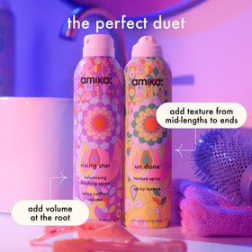 amika bottle in hand illustrating portable 5.3oz size and convenience