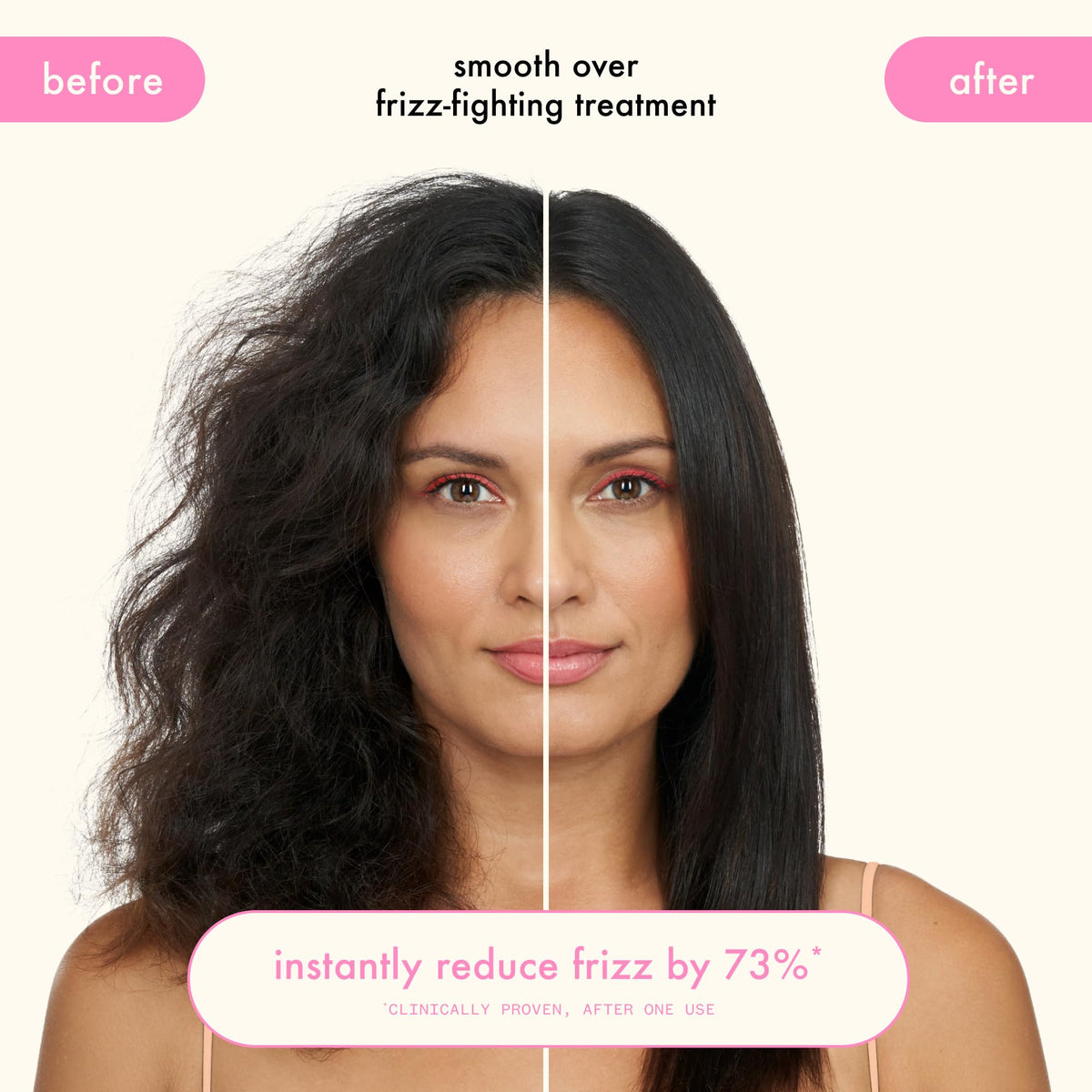 amika before and after hair comparison showing smoother, shinier results