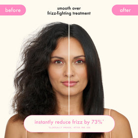 amika before and after hair comparison showing smoother, shinier results
