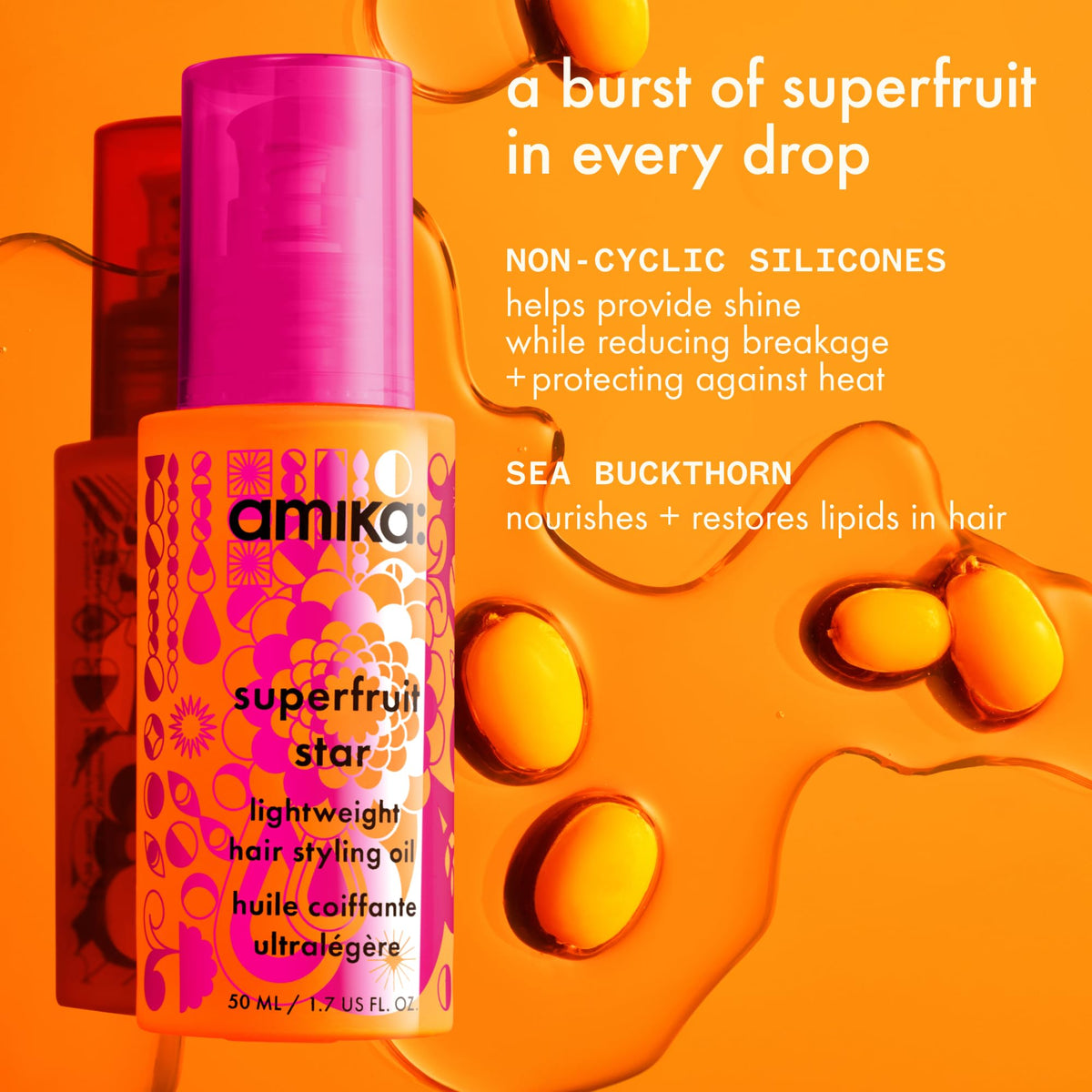 Amika oil texture pooled to show lightweight, non-greasy finish
