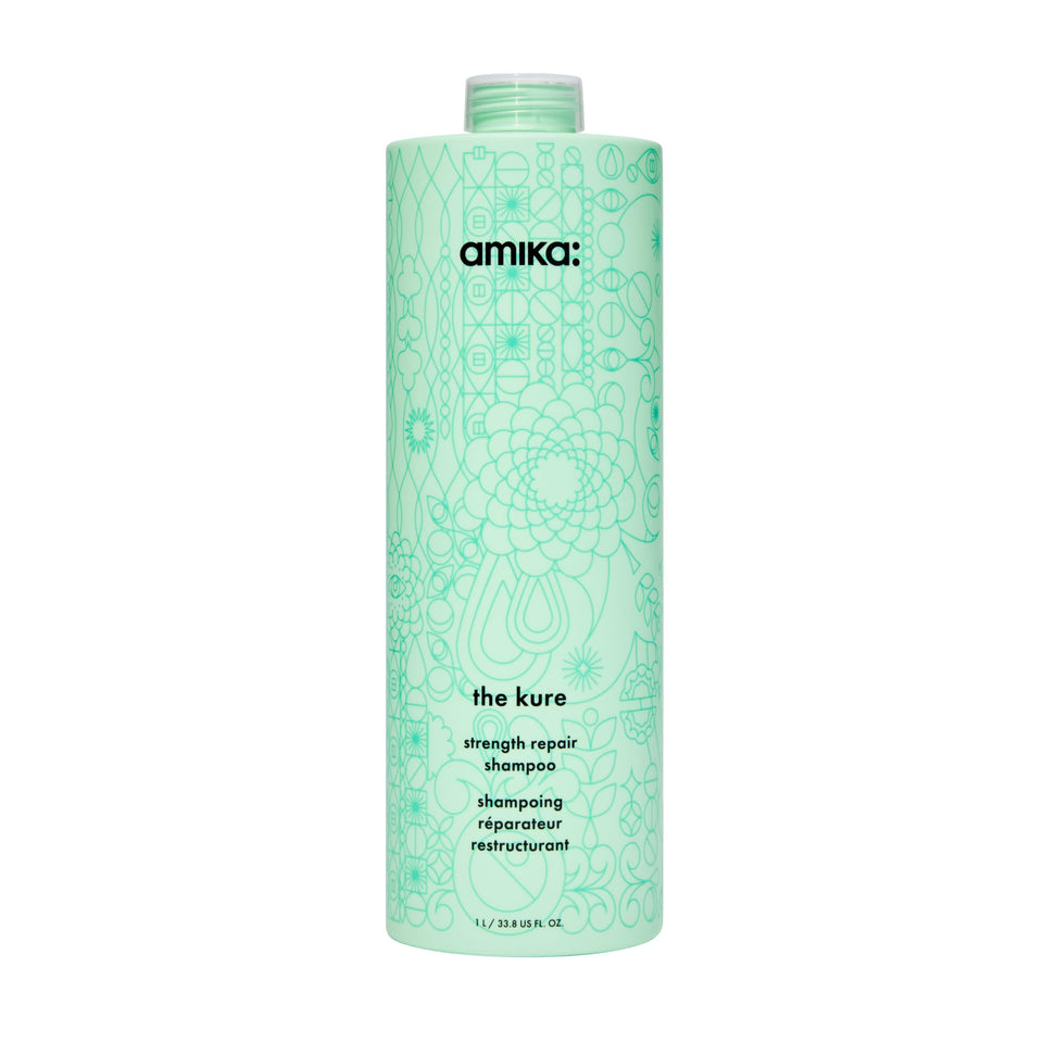 Amika front bottle view showing 1000ml size and professional benefit
