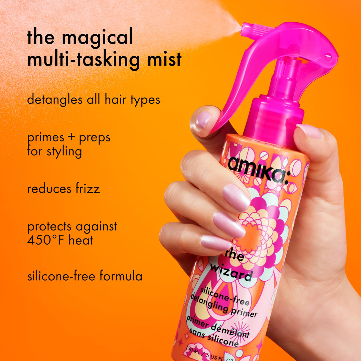 Amika back label close-up showing directions and ingredient clarity benefit