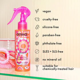 Amika used with blow dryer showing faster drying and heat protection benefit