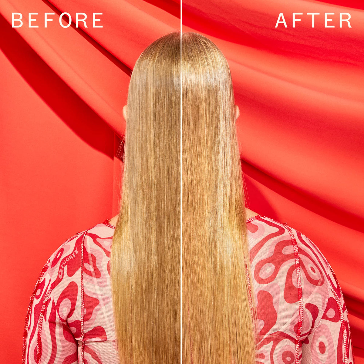Amika top gloss mist on hair showing lightweight texture and instant shine