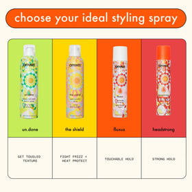 amika bottle next to ingredient visual suggesting gentle, effective formula