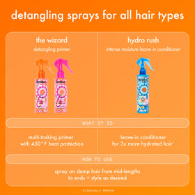 Amika The Wizard spraying into hair to speed blow-dry and detangle