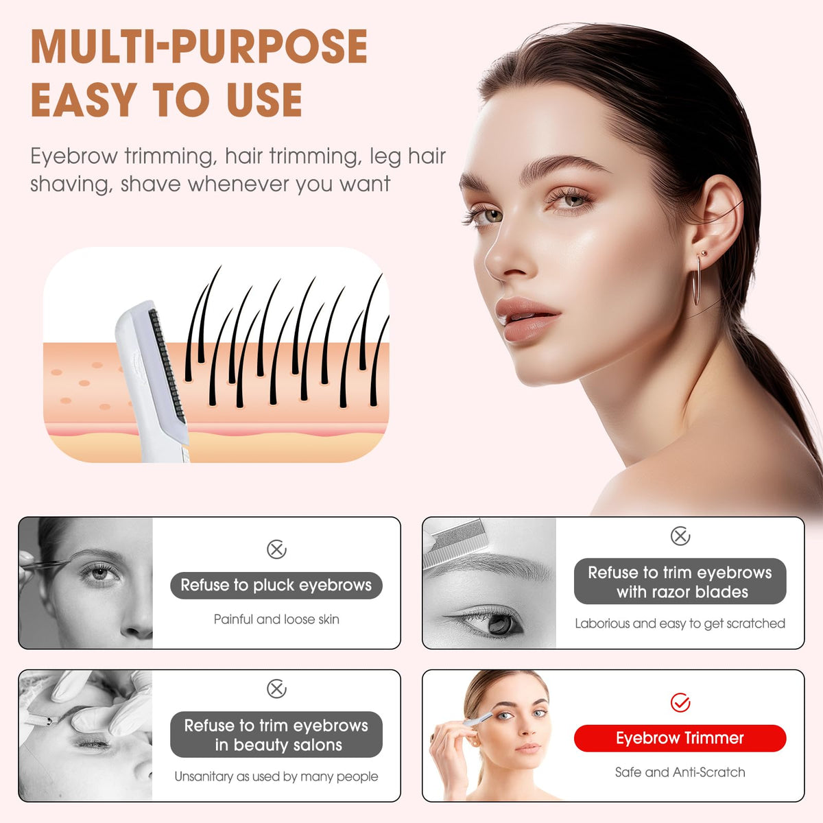 AMILKME in-use demonstration on cheek showing precise peach-fuzz removal