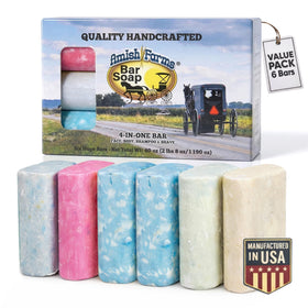 Amish Farms front package showing six bars and clean scent benefits