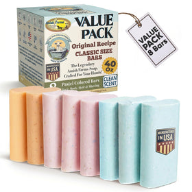 Amish Farms front packaging showing 8-bar value pack and colors