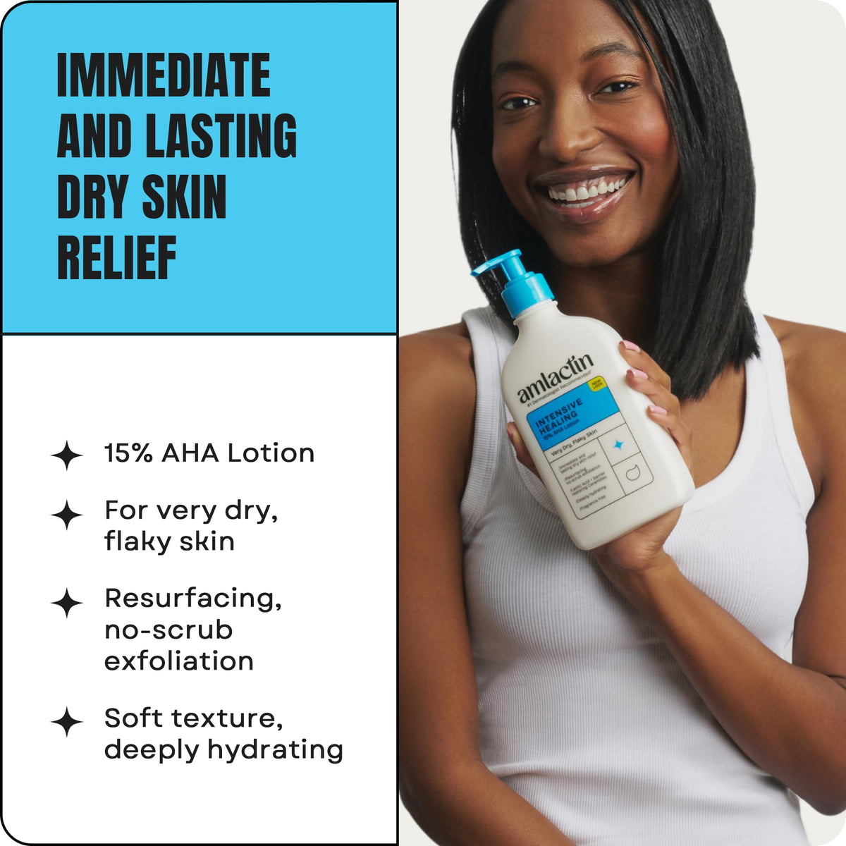 AmLactin lotion texture close-up highlights smooth non-greasy hydration