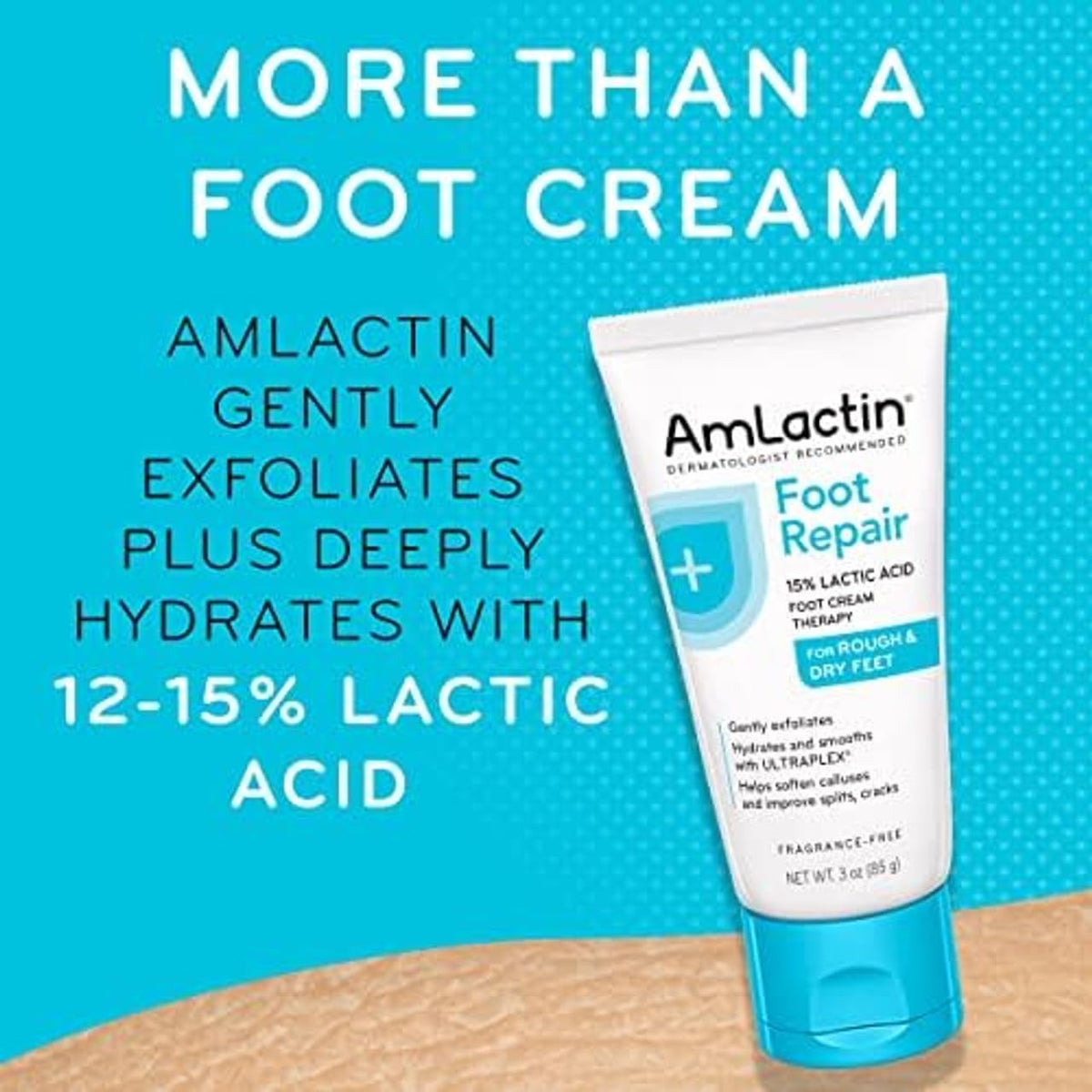 Applying AmLactin to heel to illustrate targeted softening of rough, dry skin