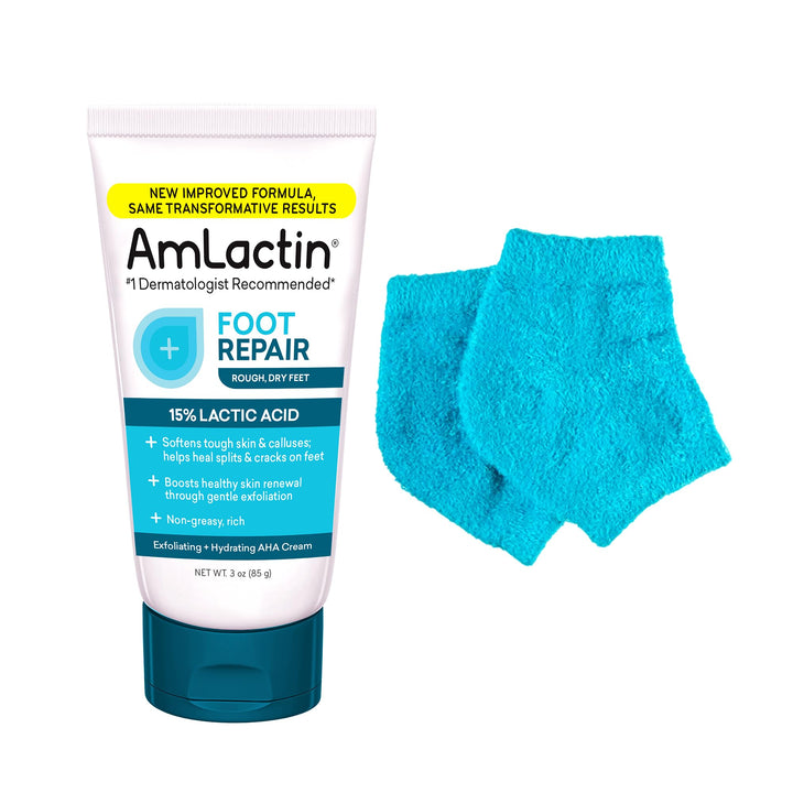 AmLactin front packaging showing tube and product benefits for smoother feet