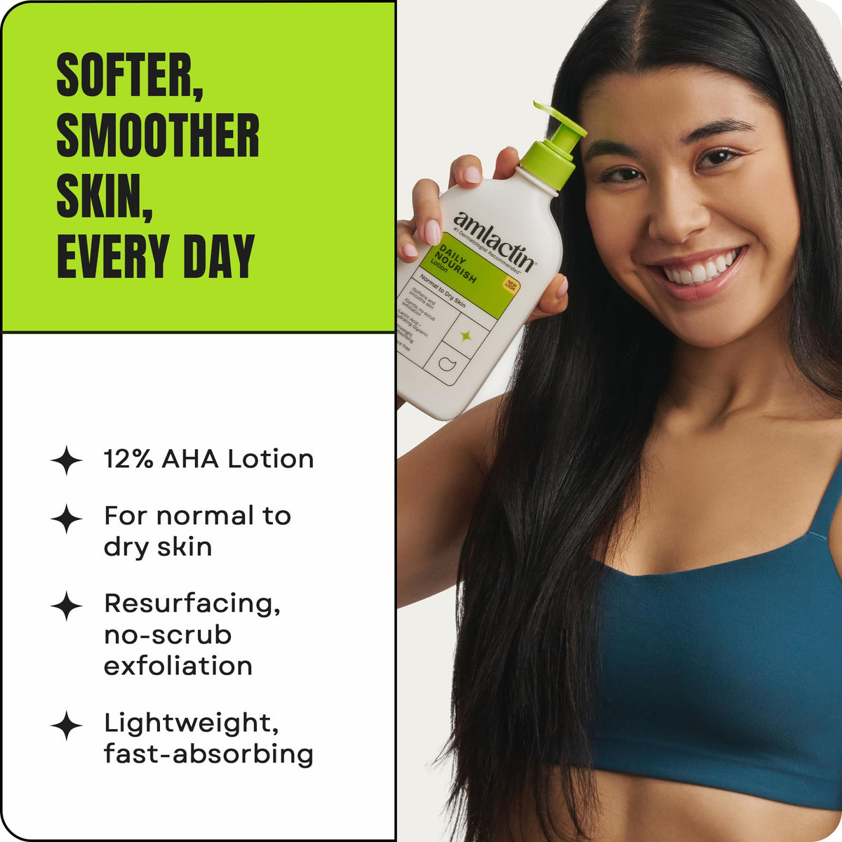 AmLactin label close-up highlighting 12% lactic acid and clear benefits