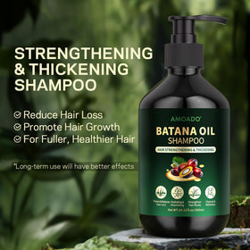 AMOADO pump dispensing shampoo, demonstrates creamy texture and ease