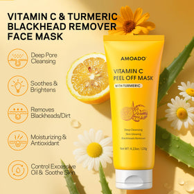 AMOADO Vitamin C and turmeric ingredients display for brighter skin benefit