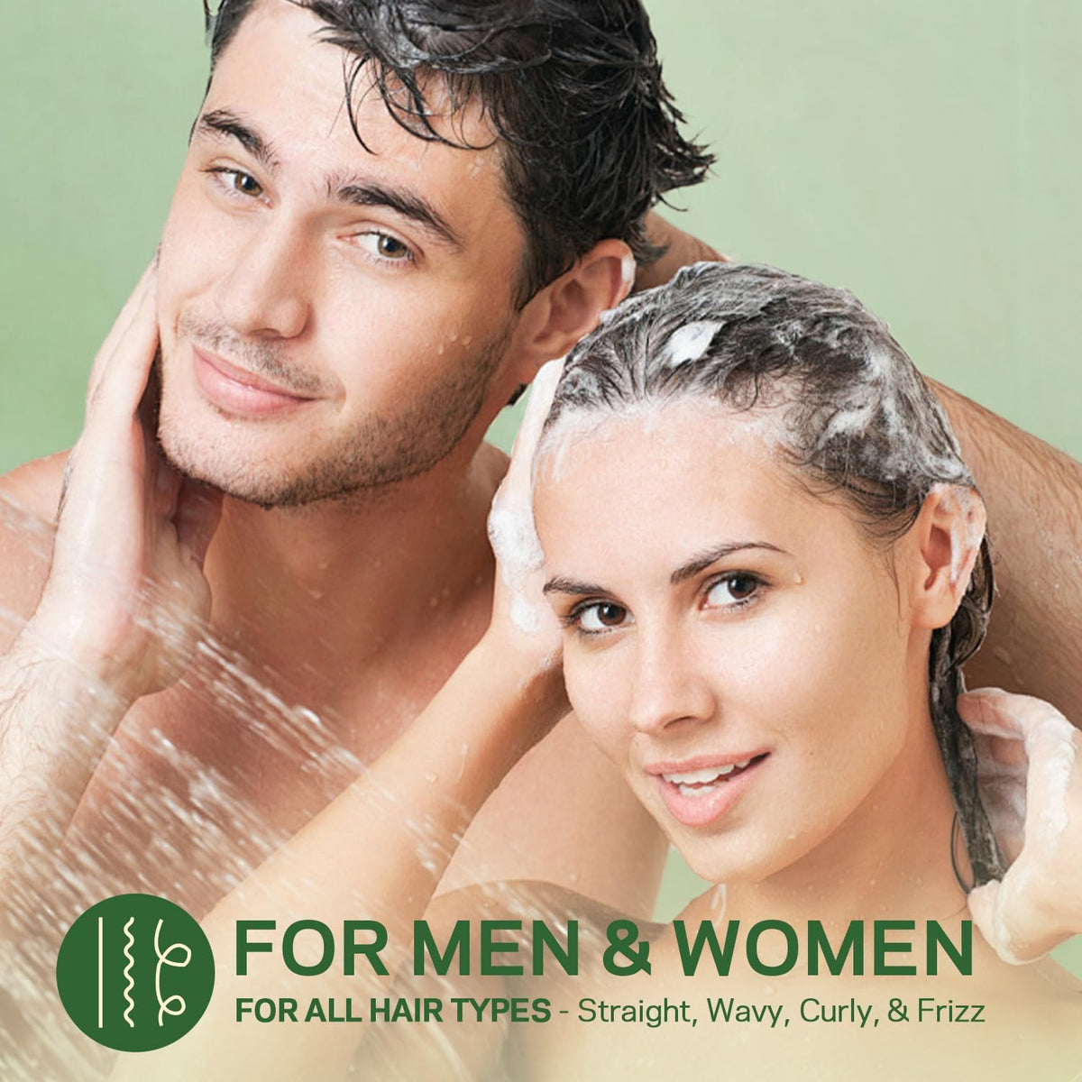 AMOADO shampoo on bathroom shelf, lifestyle scene for daily use benefit