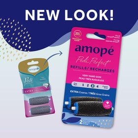 Close-up of Amope roller head diamond-crystal surface highlighting fast callus removal texture