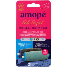 Amope front packaging showing two roller heads and mixed coarse benefits